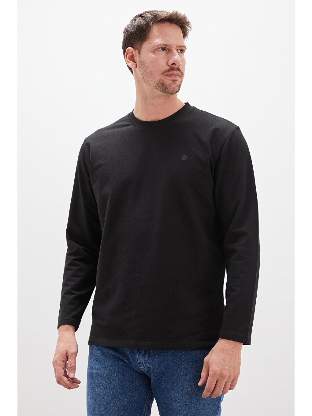 Siyah Baskılı Bisiklet Yaka Sweatshirt-4