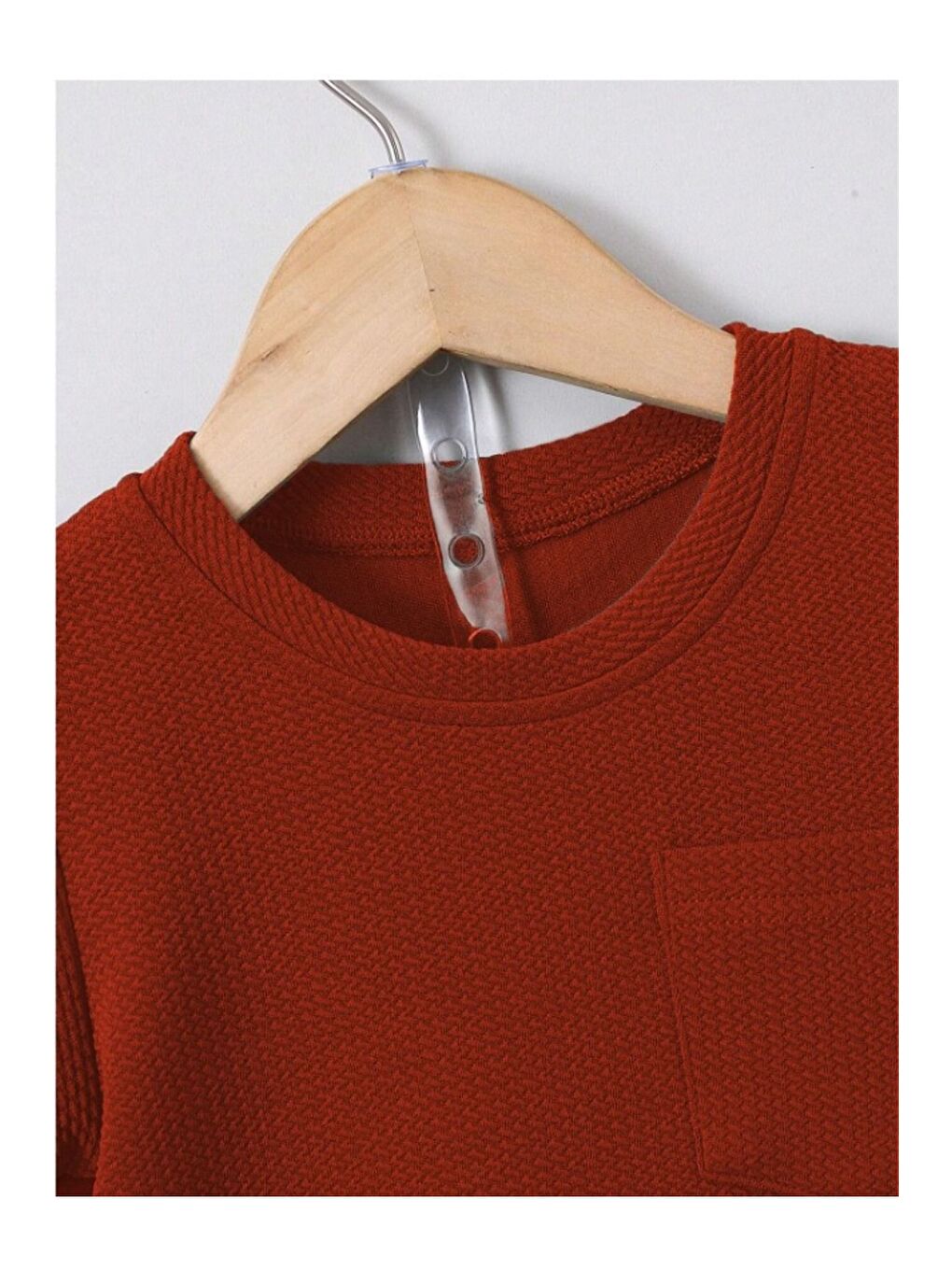 Kahverengi Düz Renk Pamuk Waffle Kumaş Yazlık Cep Detaylı 2 li Takım-6