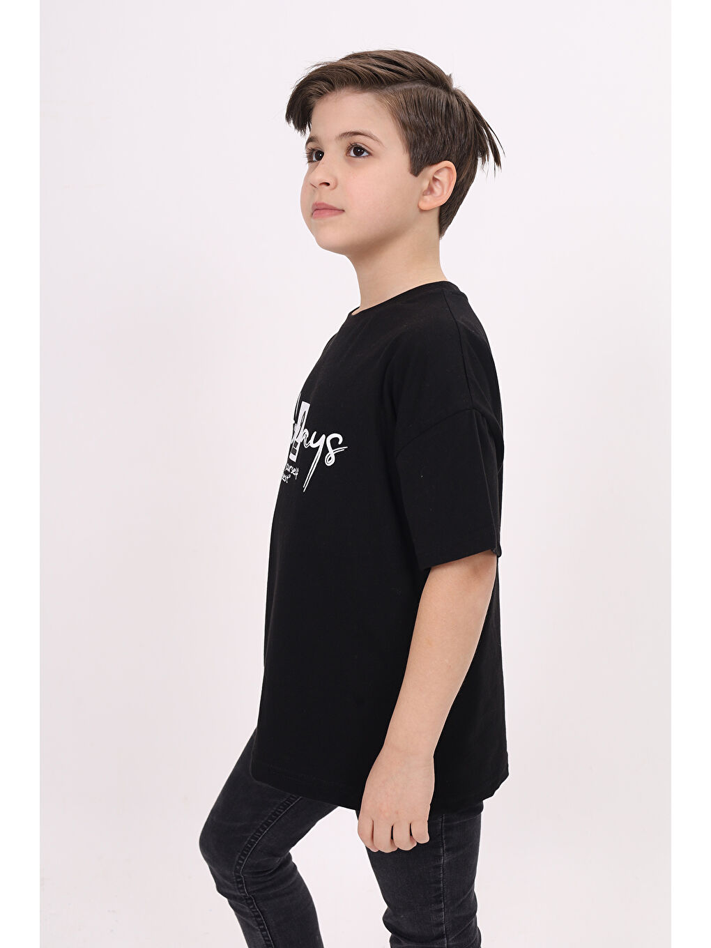 Siyah Erkek Çocuk Baskılı Tişört-1