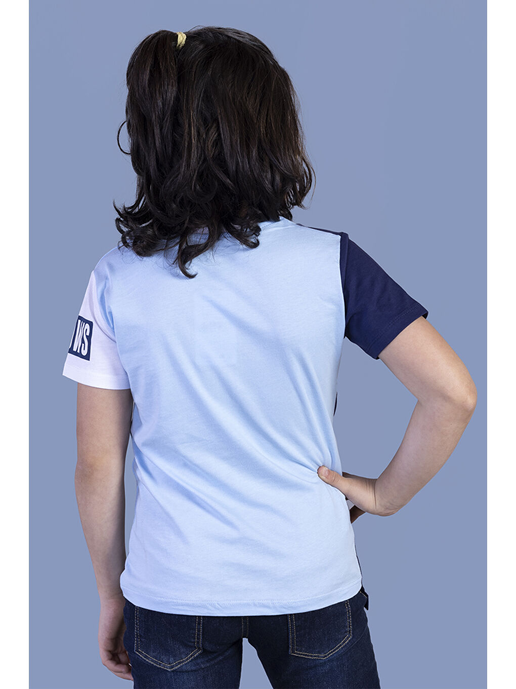 Lila Erkek Çocuk Garni Detaylı Baskılı Tişört-1