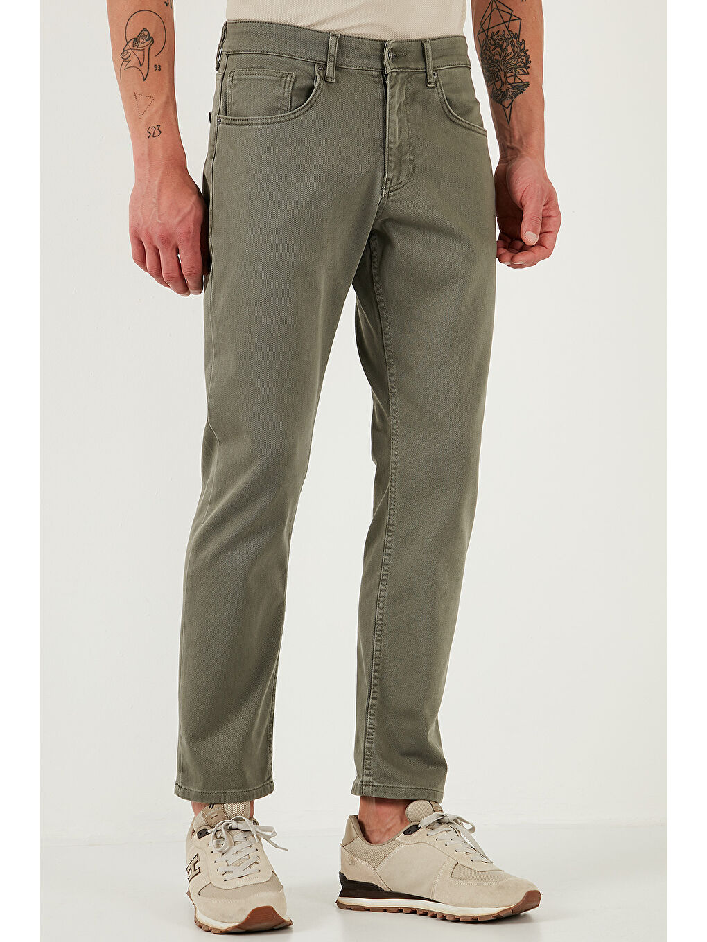 Haki Streç Pamuklu Comfort Fit Yüksek Bel Boru Paça Jeans 4400S65TEXAS-1