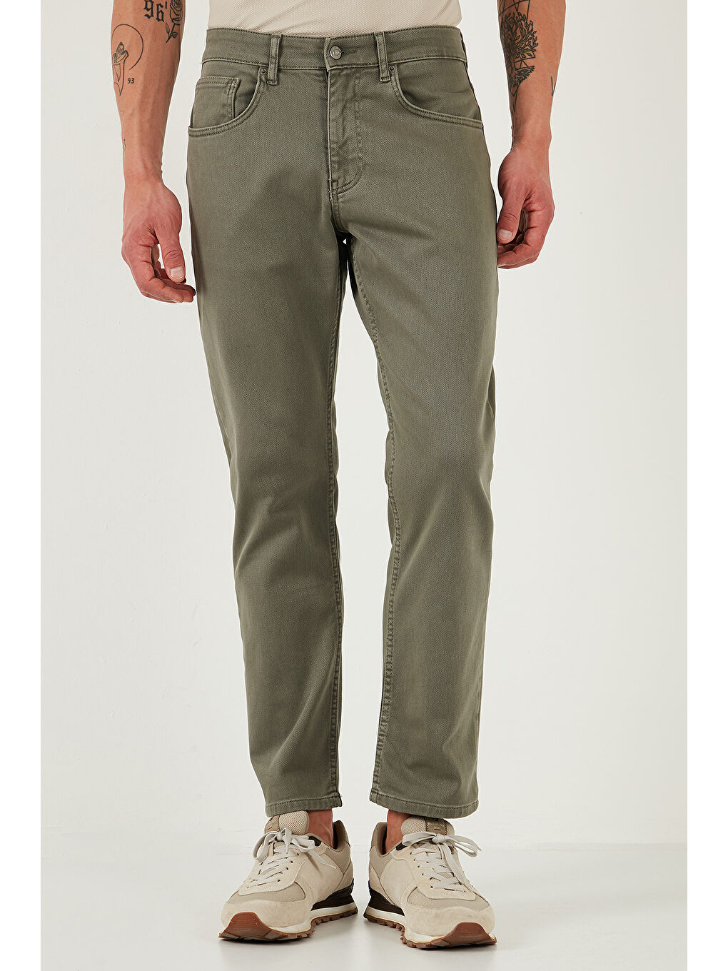 Haki Streç Pamuklu Comfort Fit Yüksek Bel Boru Paça Jeans 4400S65TEXAS-2