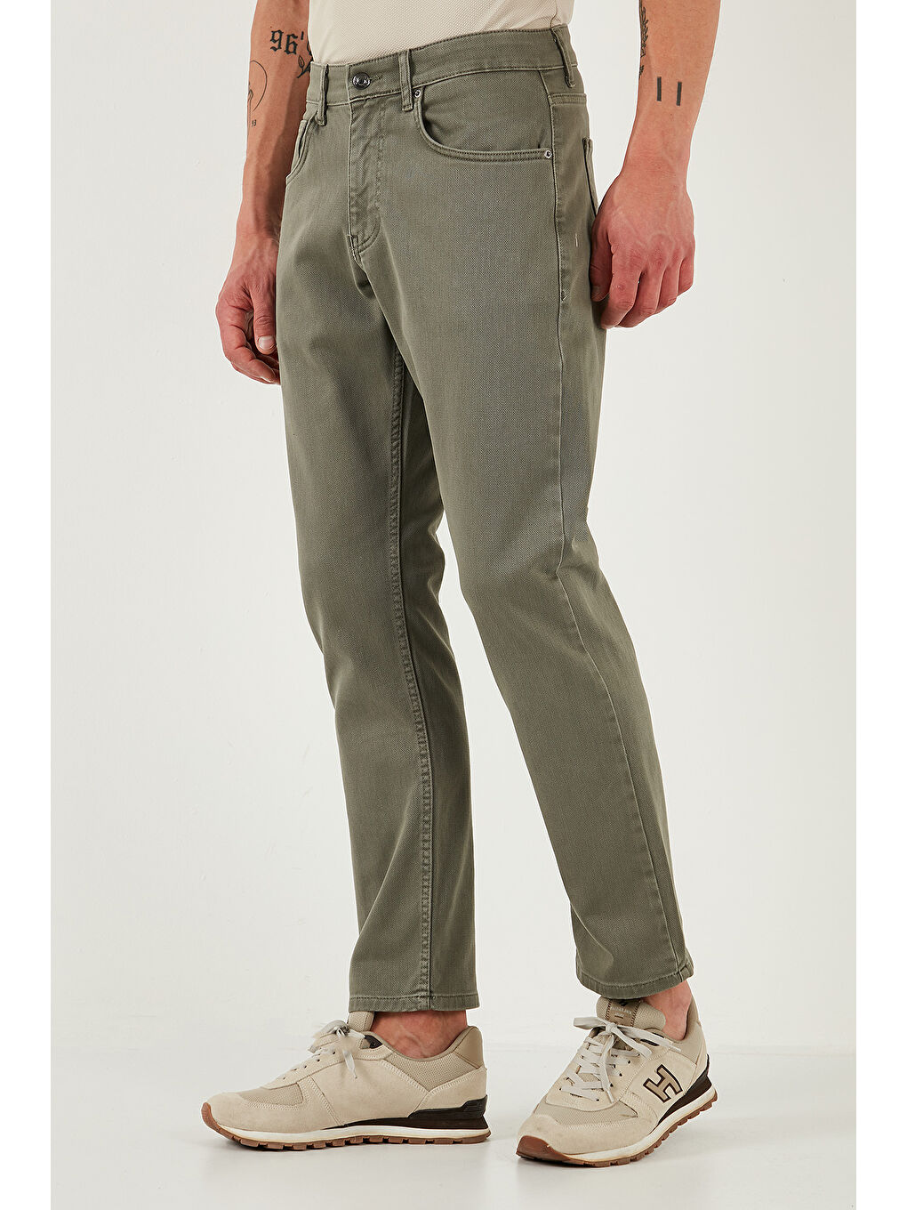 Haki Streç Pamuklu Comfort Fit Yüksek Bel Boru Paça Jeans 4400S65TEXAS-3