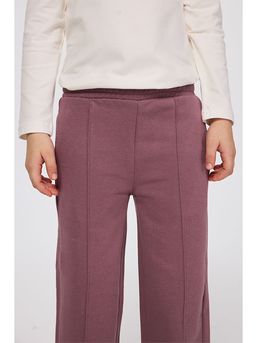 Pembe Kız Çocuk Beli Lastikli Bol Paça Dikiş Detaylı Gül Eşofman Altı-1