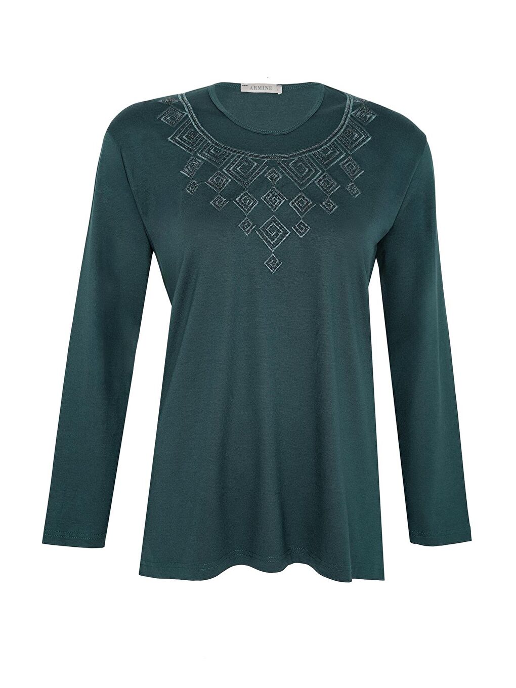 Yeşil Nakış Detaylı Uzun Kollu Penye Bluz 24Yd9015 Petrol