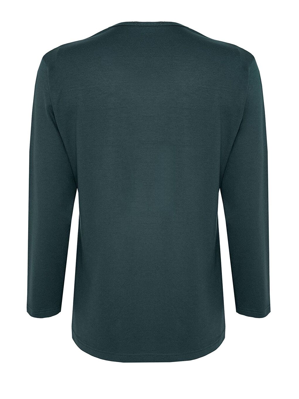 Yeşil Nakış Detaylı Uzun Kollu Penye Bluz 24Yd9015 Petrol-1