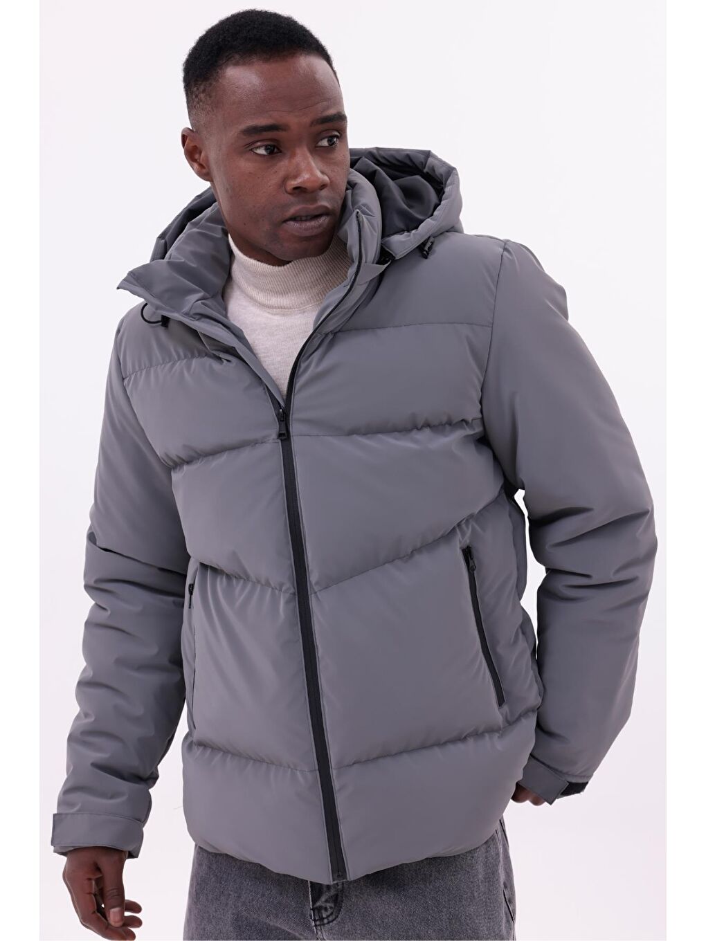 Antrasit Erkek Su Geçirmez Mont Nova Kumaş Çıkarılabilir Kapüşonlu Fermuar Çıt Detaylı-1