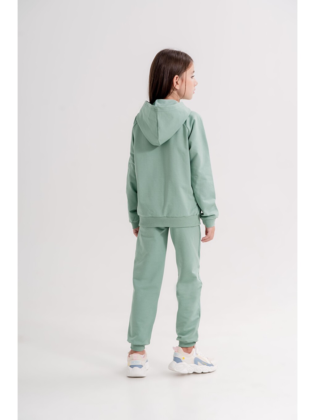 Yeşil Basic Kız Çocuk Spor Fermuarlı Eşofman Takımı-5