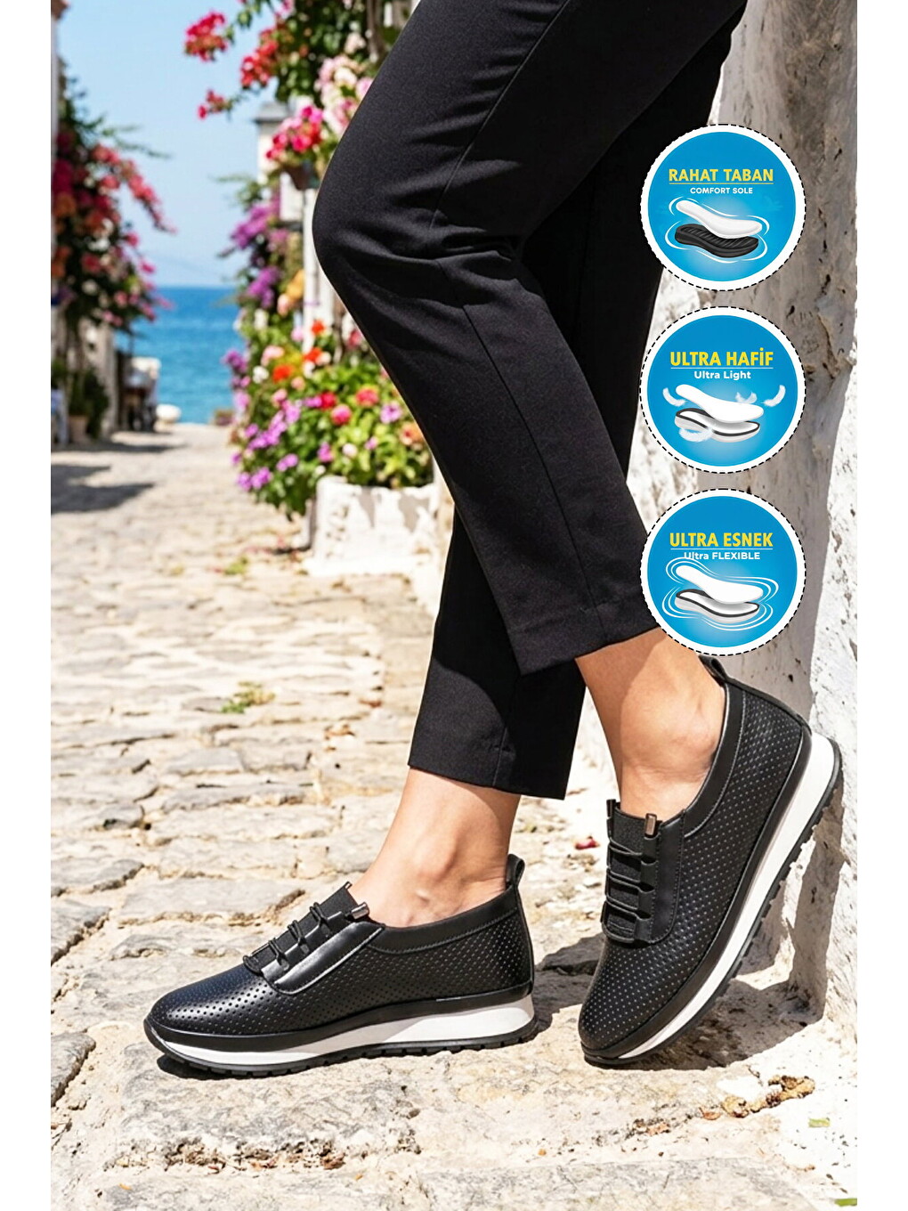 Siyah Hafif Lastik Bağcıklı Kadın Casual Ayakkabı BD-034 Z-2