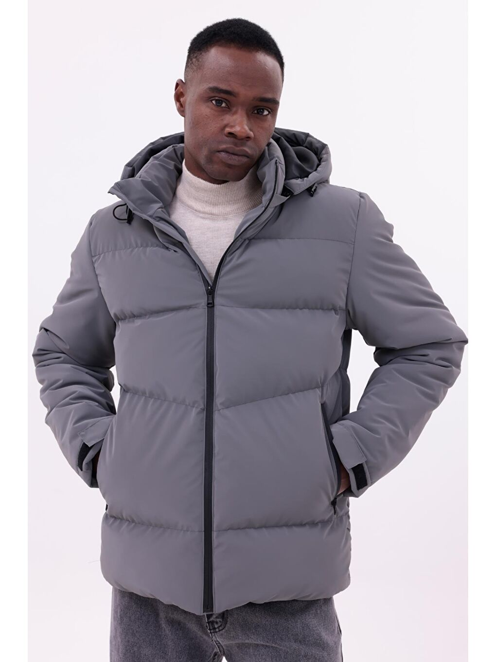 Antrasit Erkek Su Geçirmez Mont Nova Kumaş Çıkarılabilir Kapüşonlu Fermuar Çıt Detaylı-3