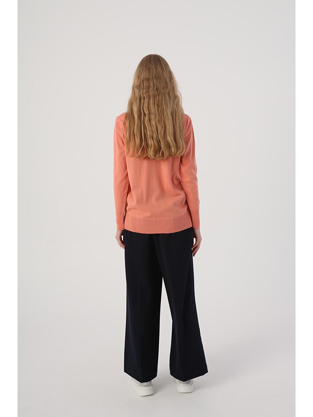 Pembe Somon V Yaka Triko Kazak-3