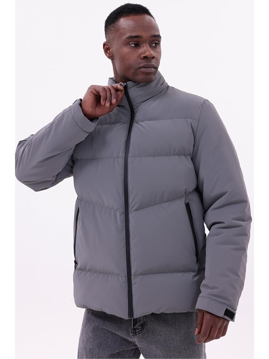 Antrasit Erkek Su Geçirmez Mont Nova Kumaş Çıkarılabilir Kapüşonlu Fermuar Çıt Detaylı-4