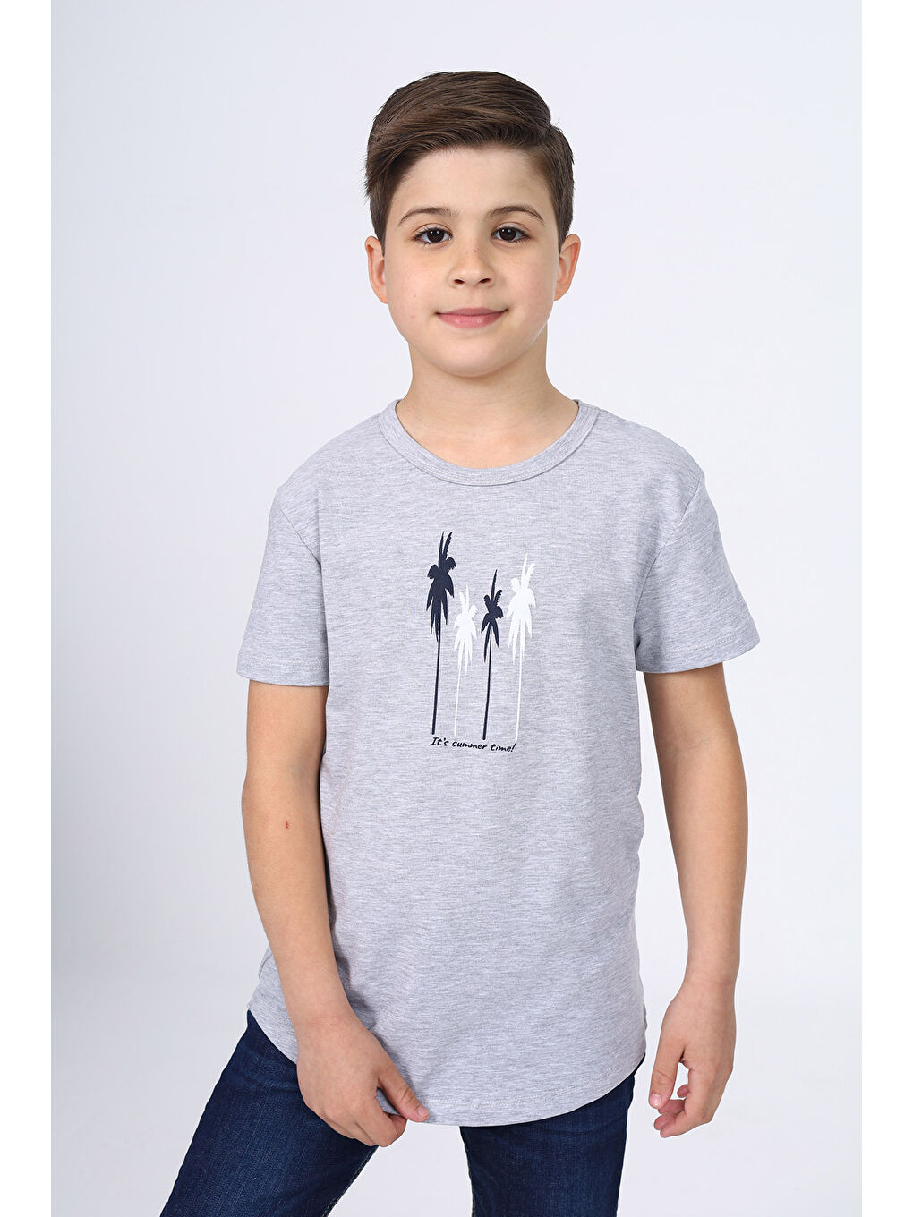 Gri Erkek Çocuk Baskılı Tişört-1