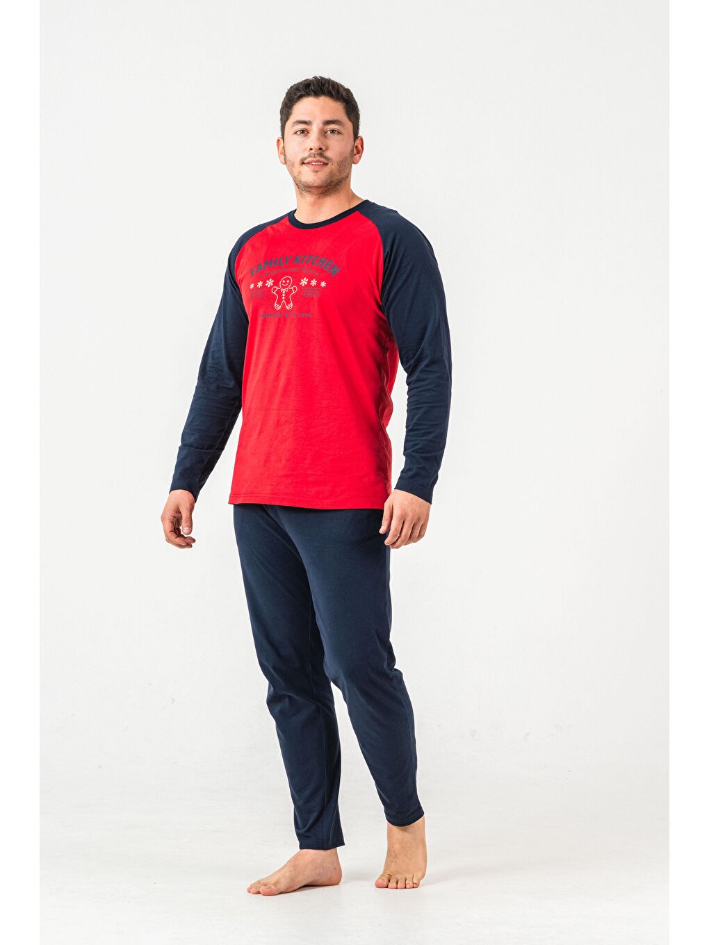 Kırmızı Family Kitchen Baskılı  Erkek Yetişkin Pijama Takım