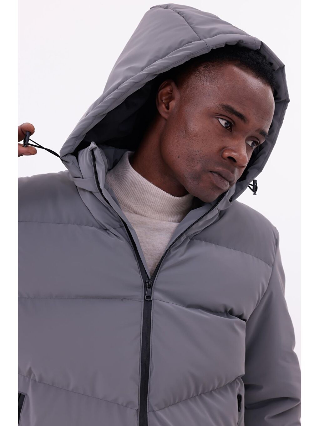 Antrasit Erkek Su Geçirmez Mont Nova Kumaş Çıkarılabilir Kapüşonlu Fermuar Çıt Detaylı-5