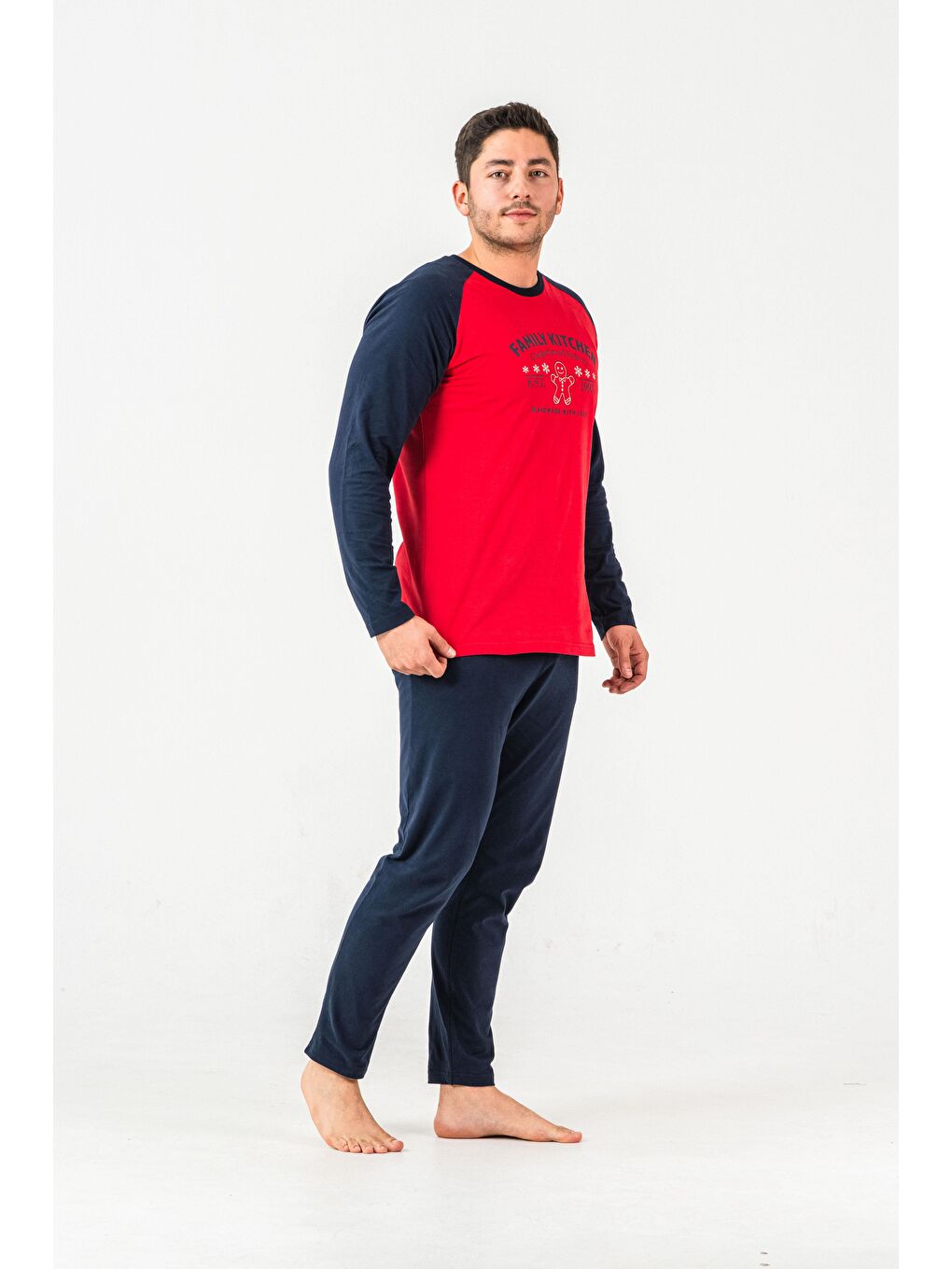 Kırmızı Family Kitchen Baskılı  Erkek Yetişkin Pijama Takım-1