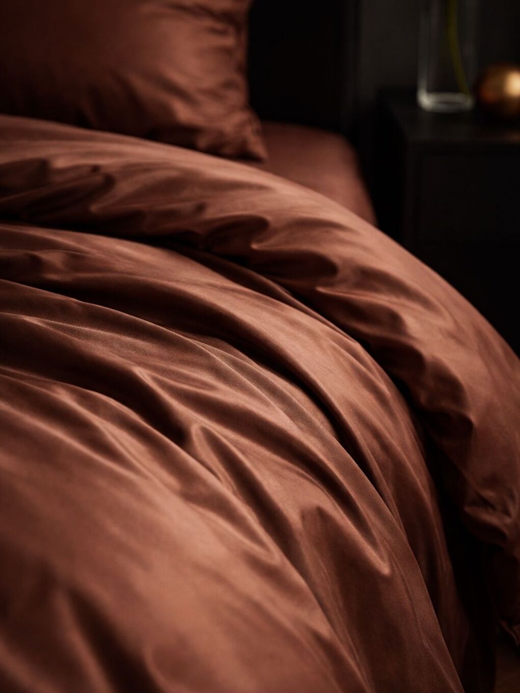 Kahverengi Saten 80 Tel Kiremit Çift Kişilik Nevresim Seti-2