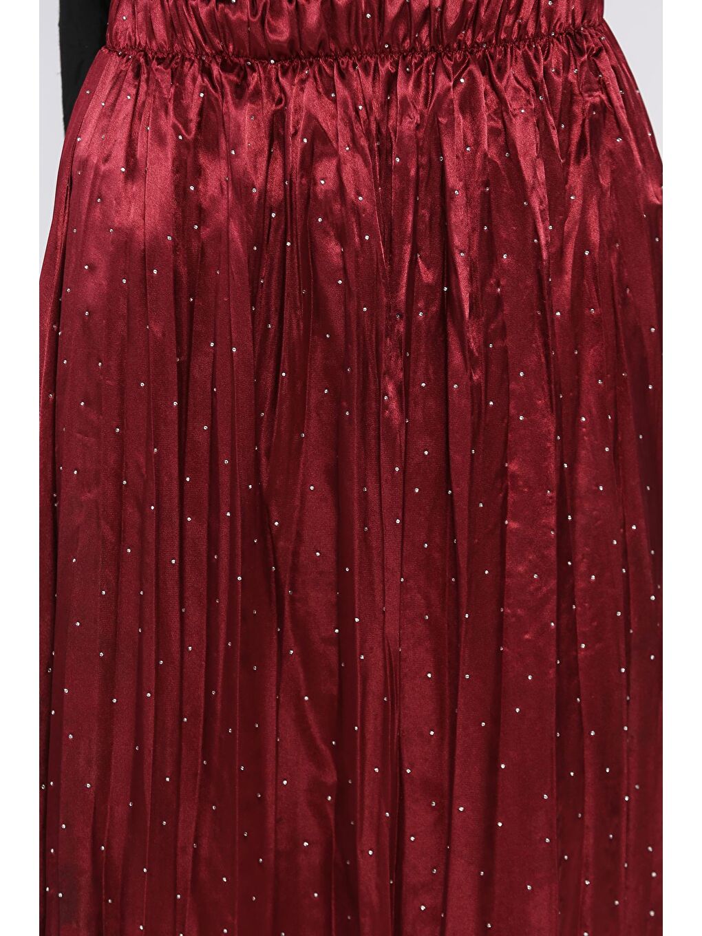 Bordo Bel Lastikli Taşlı Tesettür Etek-7
