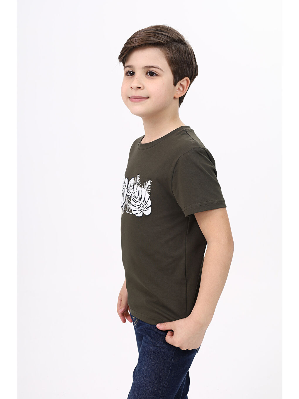 Haki Erkek Çocuk Baskılı Tişört-1