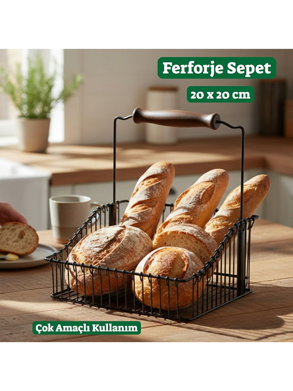 Siyah VP-920 Mutfak Banyo Sepeti Çok Amaçlı Sept Ferforje Metal Fintorp Model 20*20