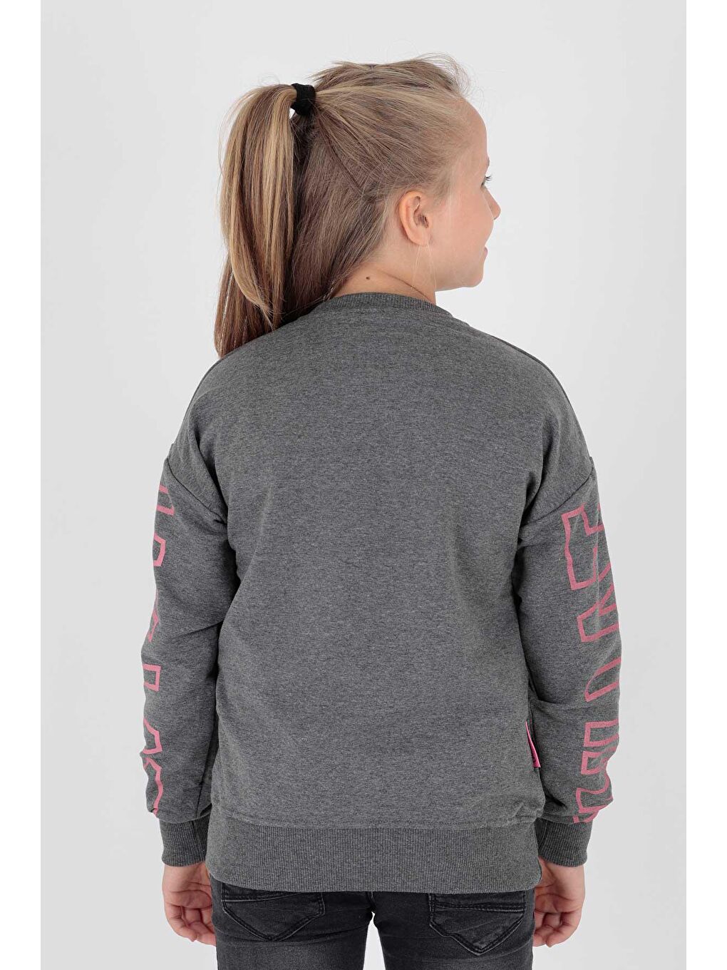 Antrasit Kids Kız What Baskılı Sweat Uzun Kollu Sweatshirt Pamuklu Ak15153-4