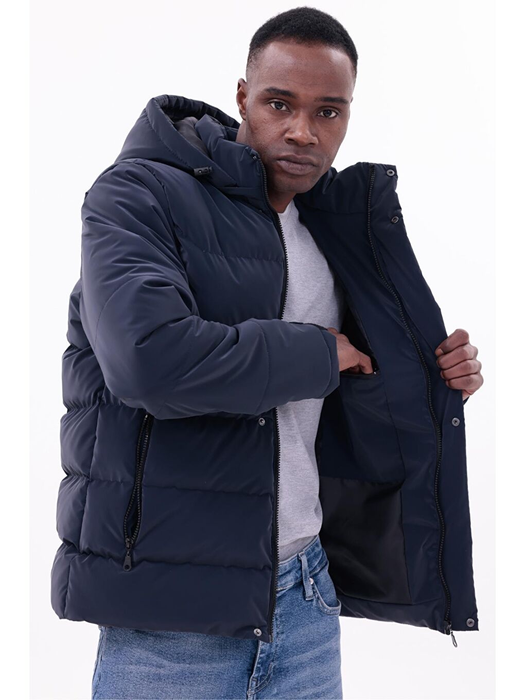 Antrasit Erkek Kışlık Nova Kumaş Su Geçirmez İç Cepli Çıkarılabilir Kapüşonlu Mont-6