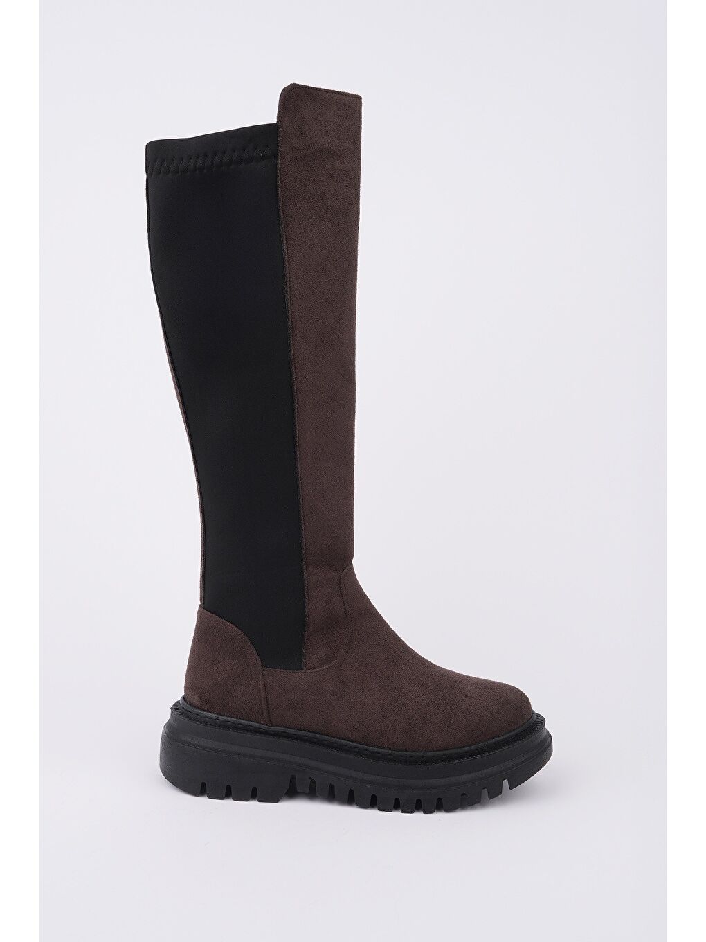 Kahverengi DİASA Süet Kalın Taban Streç Detaylı Fermuarlı Kadın Çizme-4