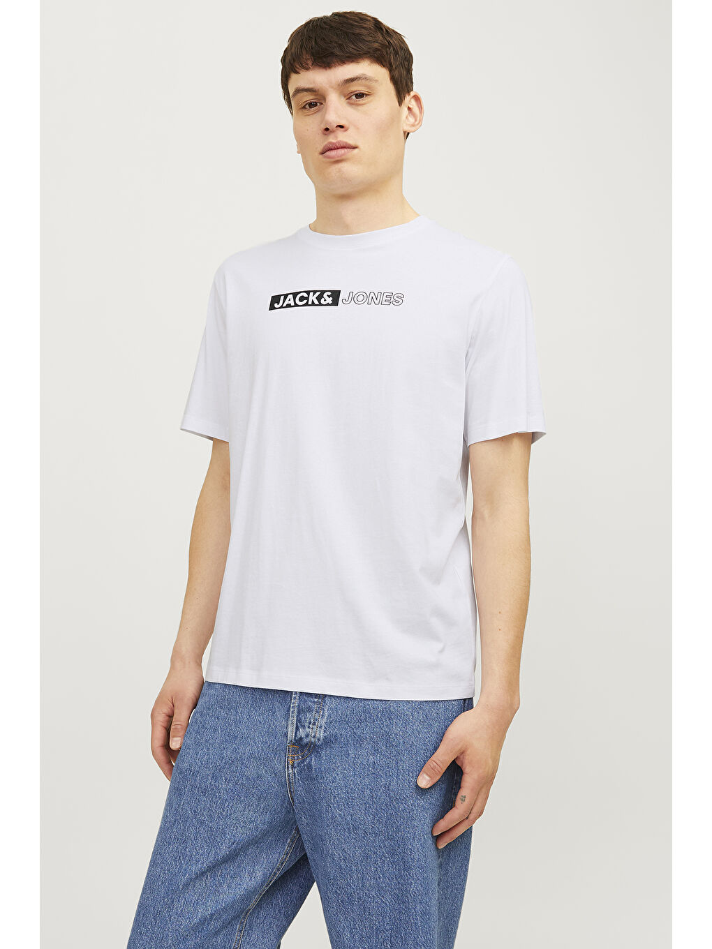 Beyaz Pamuklu Slim Fit Bisiklet Yaka Erkek Tişört 12233999-2