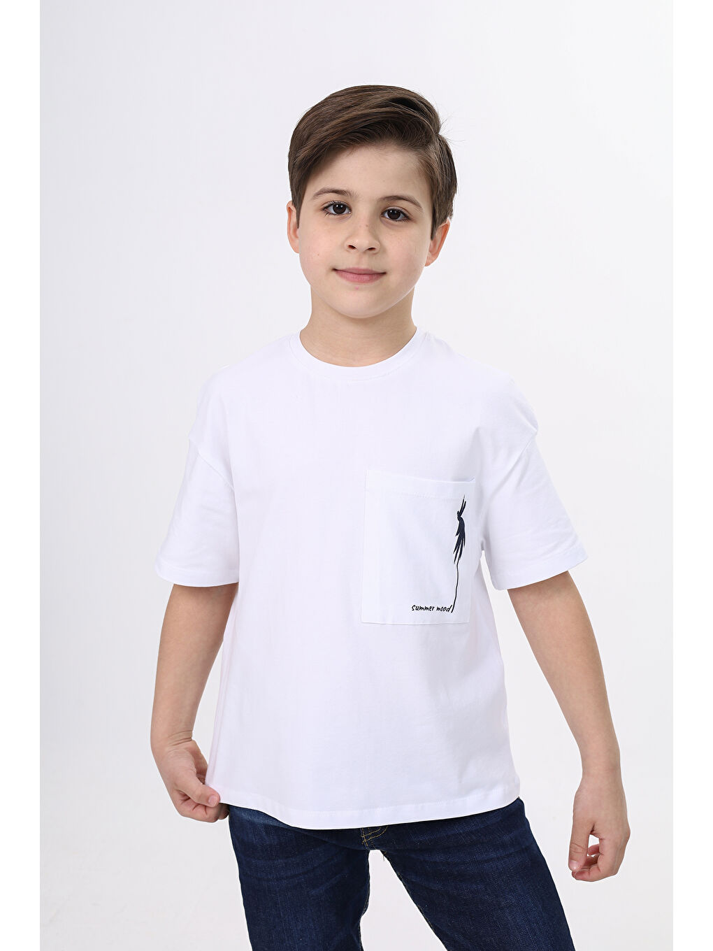 Beyaz Erkek Çocuk Baskılı Tişört-1