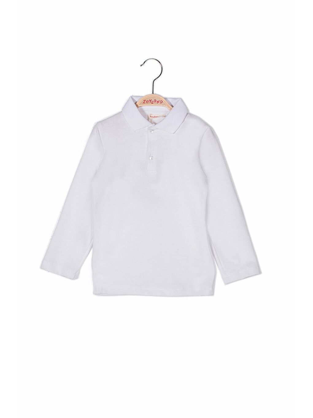 Unisex Çocuk Uzun Kollu Polo Yaka T-Shirt - Beyaz-1