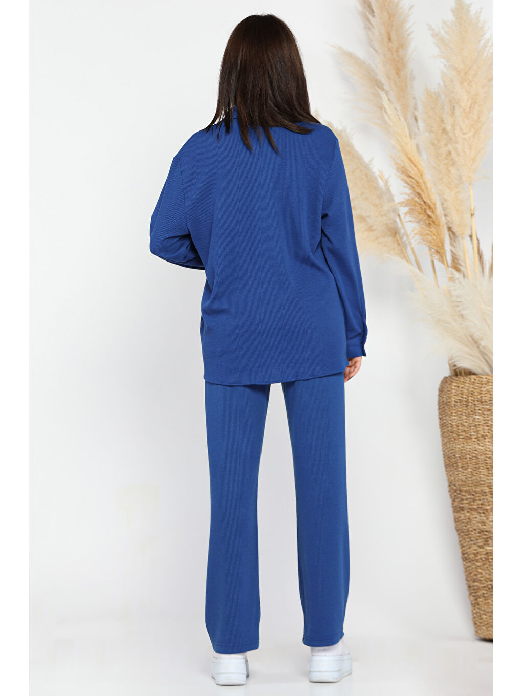 Mavi Kadın Fitilli Gömlek Pantolon İkili Takım-2