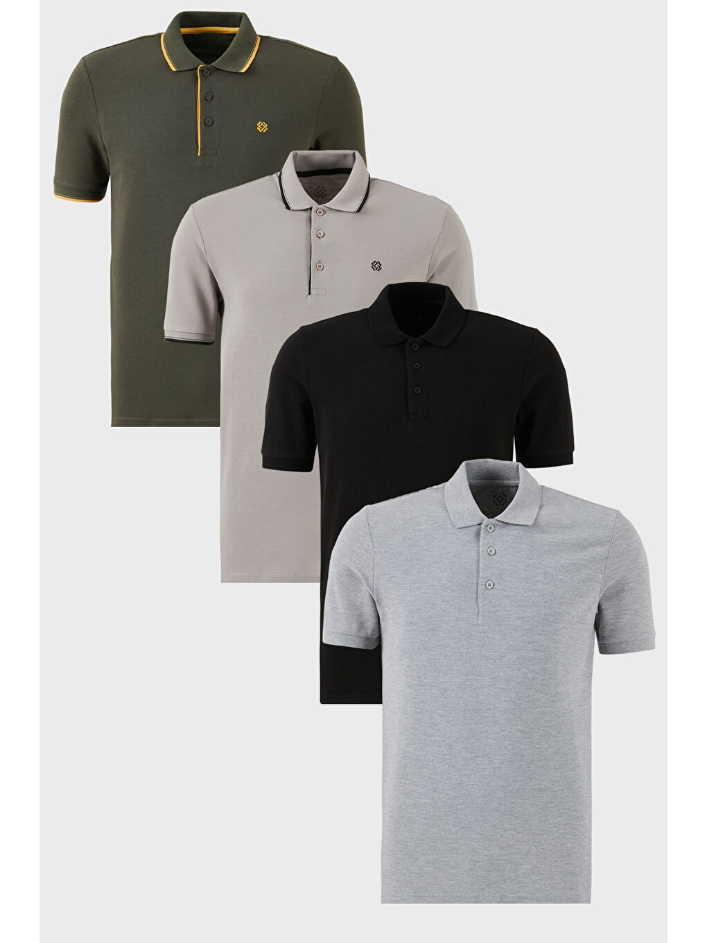 Gri Pamuklu Regular Fit Düğmeli Polo Yaka 4'lü Paket %100 Pamuk Tişört 590211827S4