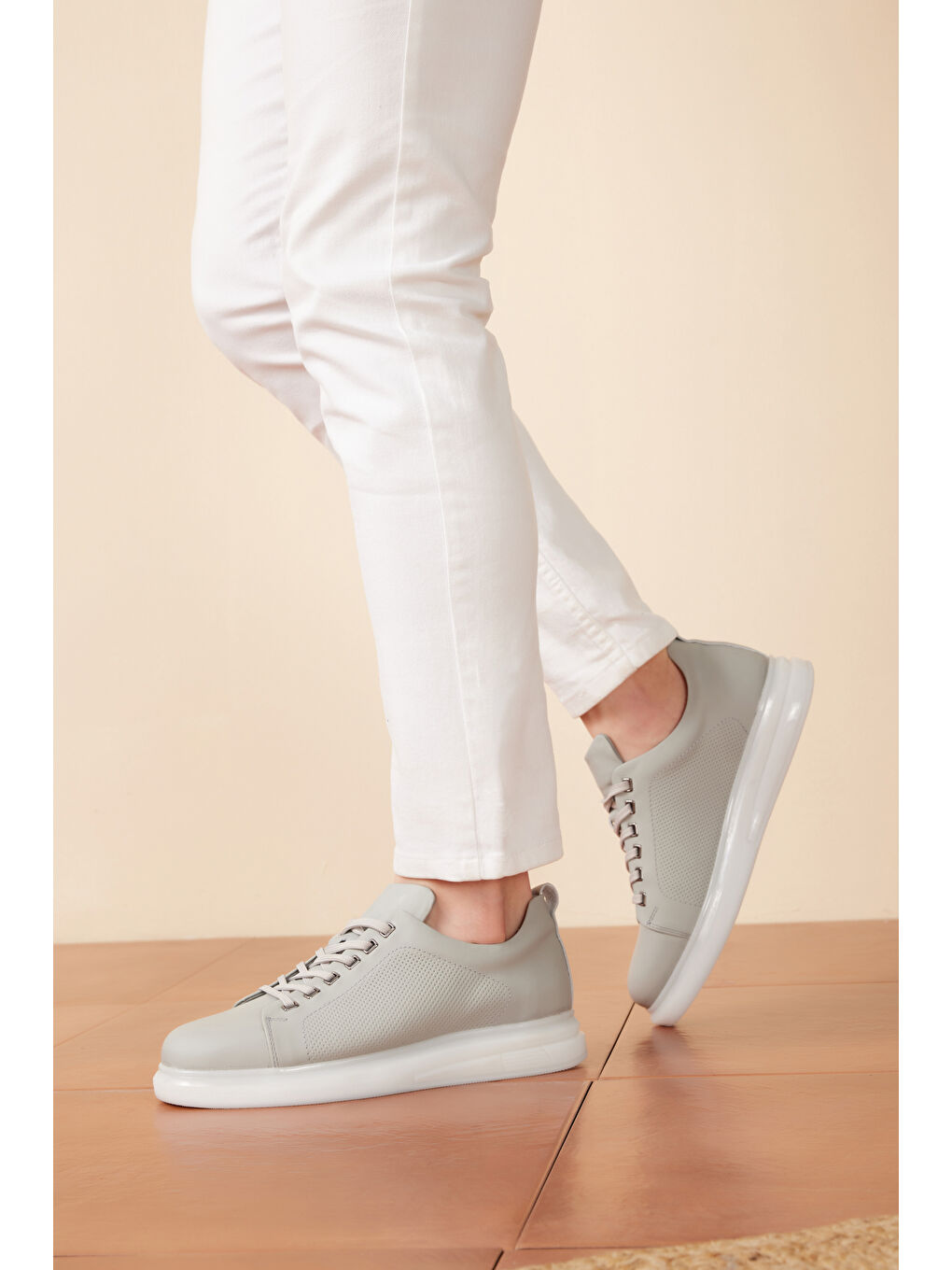 Erkek Hakiki Deri Sneaker 1511026Z865 Gri
