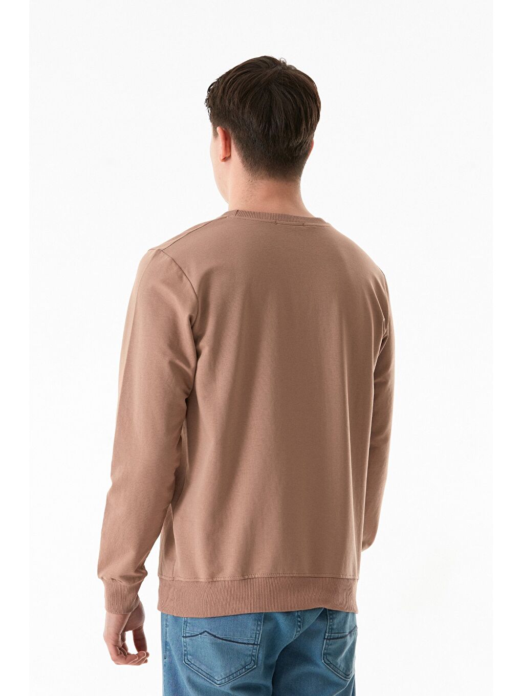 Kahverengi Yazı Nakışlı Bisiklet Yaka Sweatshirt-2