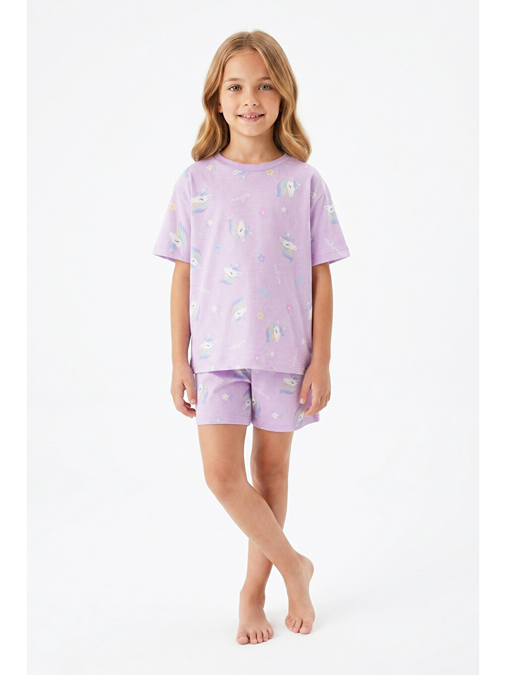 Lila Kız Çocuk %100 Pamuk-baskılı Ve Şortlu Pijama Takımı 3-13 Yaş 12722ıs-2