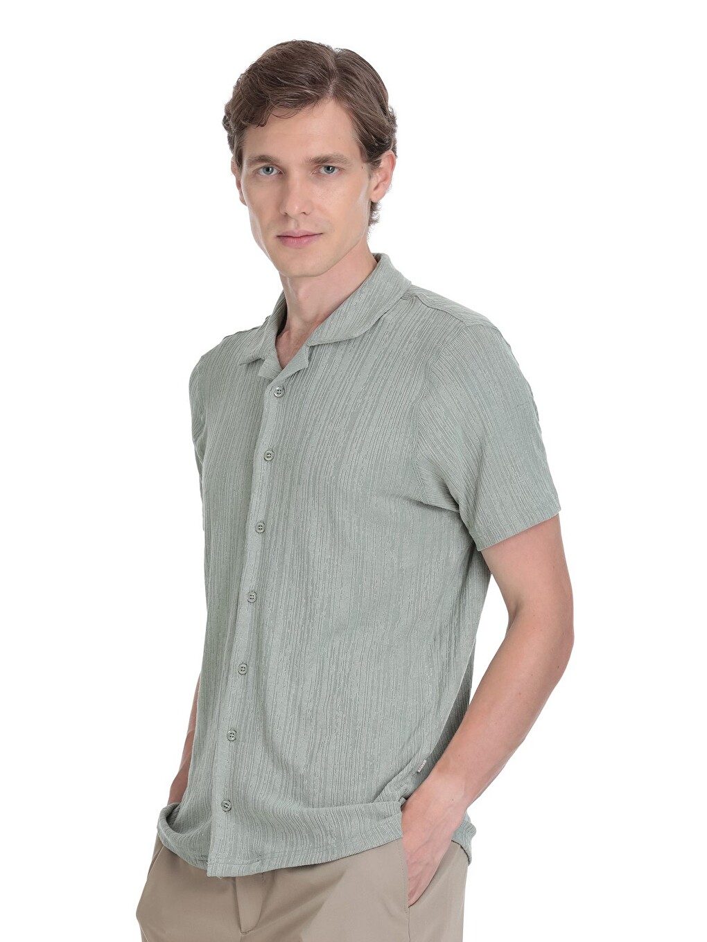 Yeşil Regular Fit Apaş Yaka Gömlek