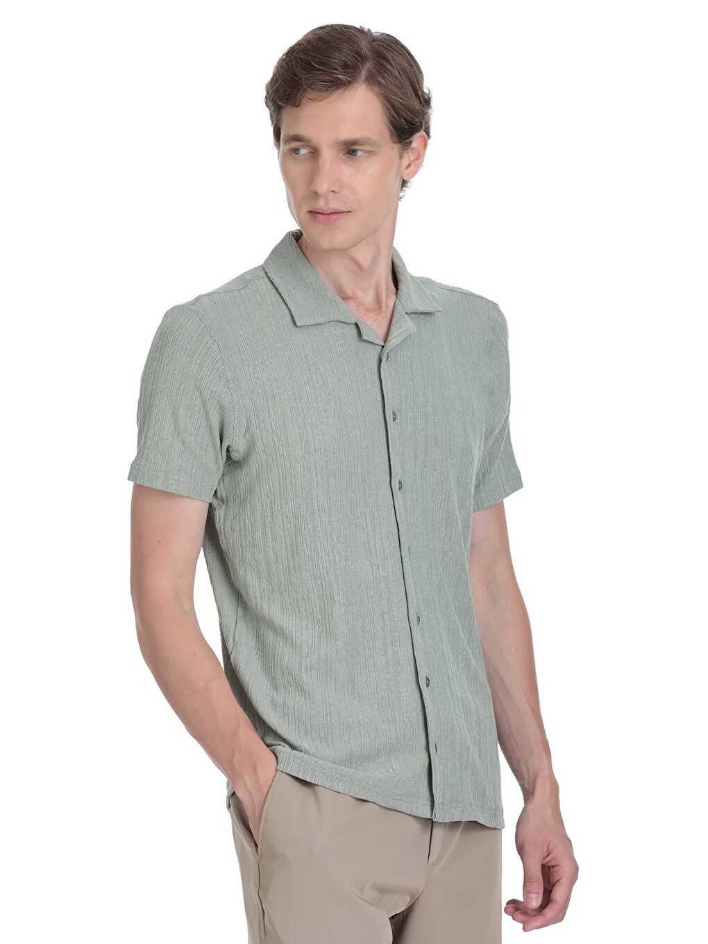Yeşil Regular Fit Apaş Yaka Gömlek-2
