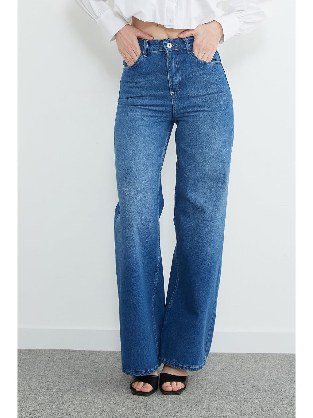 Mavi Fermuarlı Palazzo Jean-3