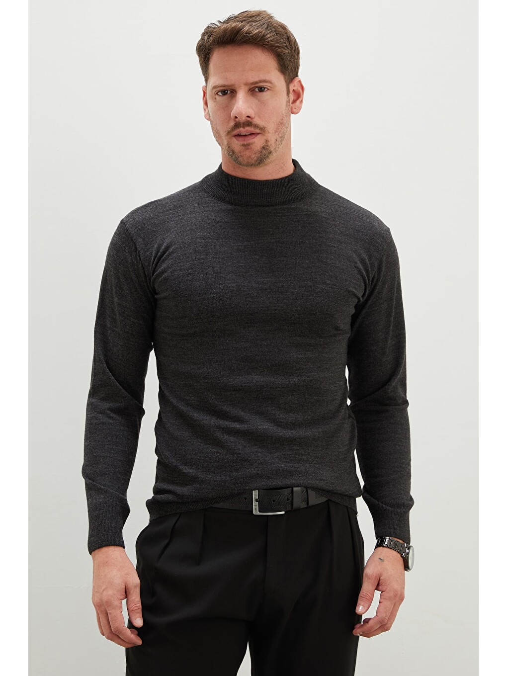 Antrasit Basic Dik Yaka Regular Fit Triko Kazak
