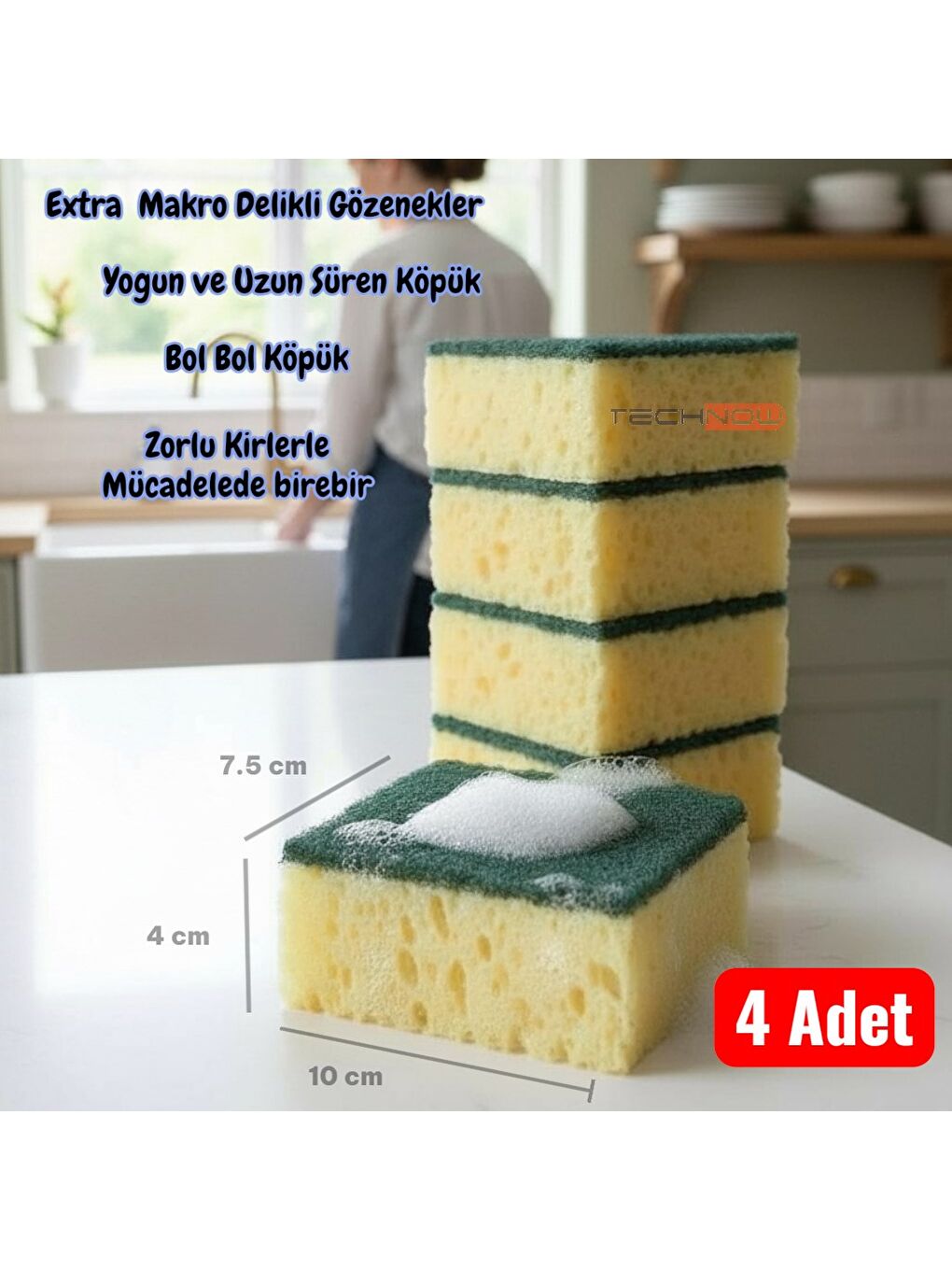 Sarı Softtex Çift Taraflı Çizmez Ekonomik Mercan Bulaşık Sünger 4 Adet