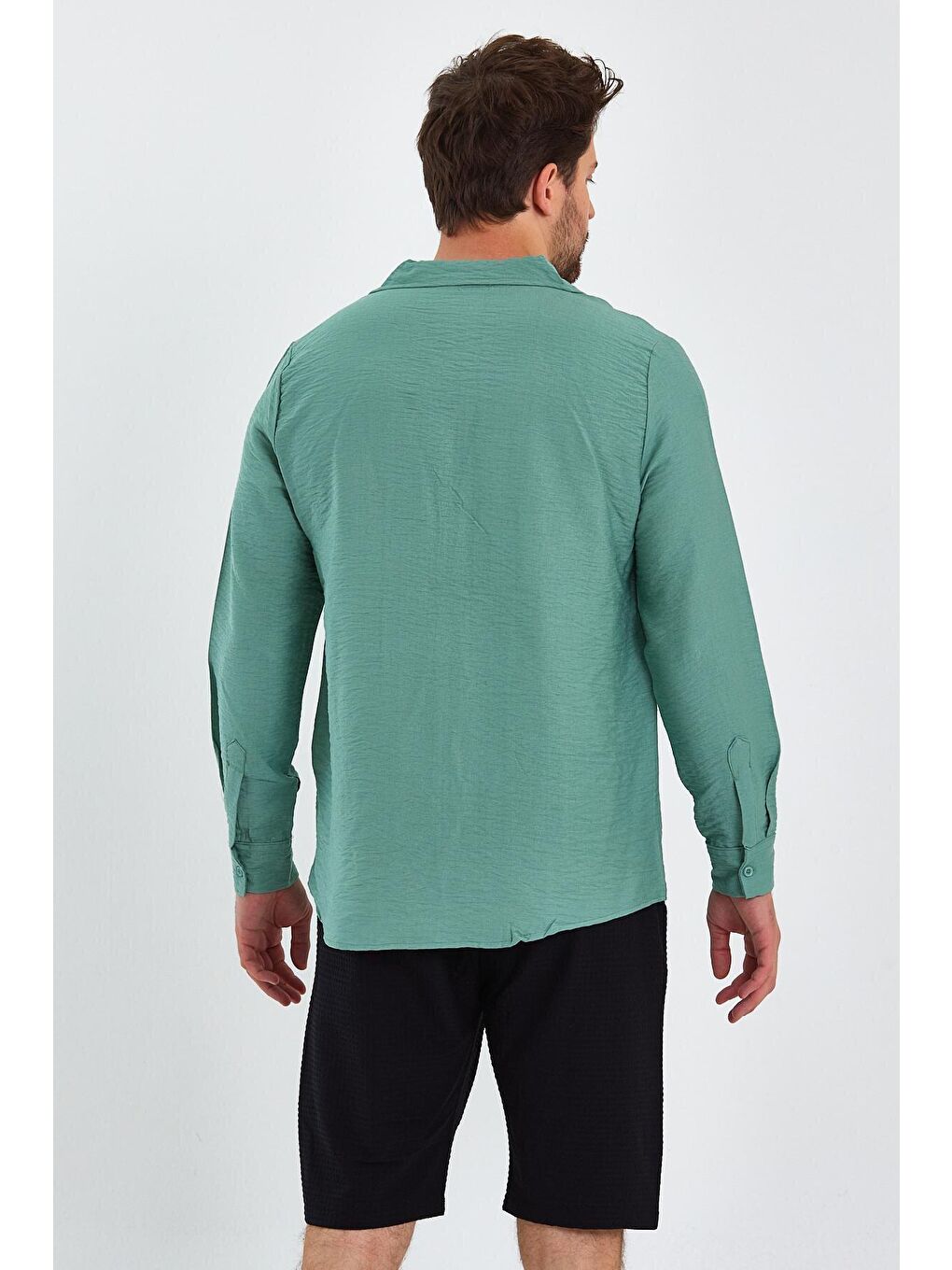 Turkuaz Regular Fit Apaş Yaka Keten Görünümlü Erkek Gömlek-3