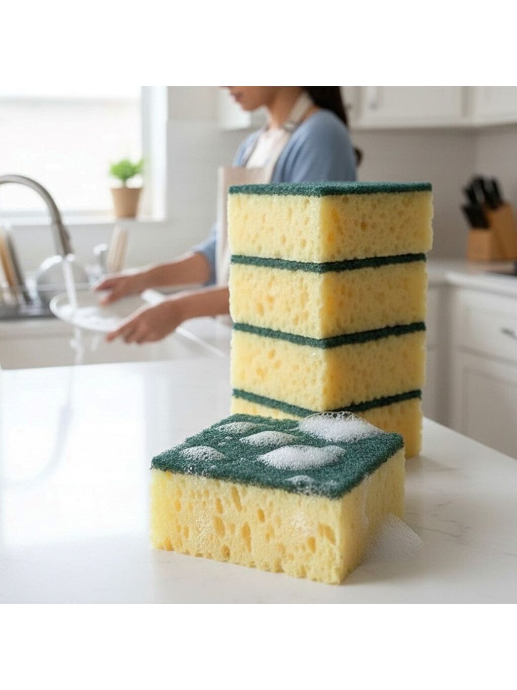 Sarı Softtex Çift Taraflı Çizmez Ekonomik Mercan Bulaşık Sünger 4 Adet-5