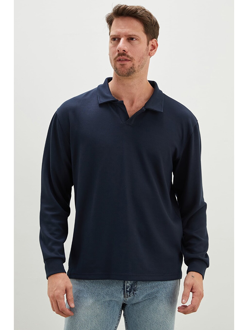 Petrol Basic Apaş Yaka Modal Sweatshirt