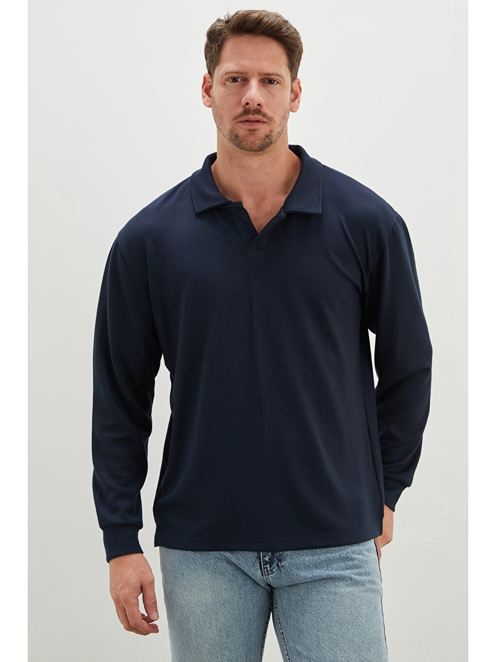 Petrol Basic Apaş Yaka Modal Sweatshirt-1