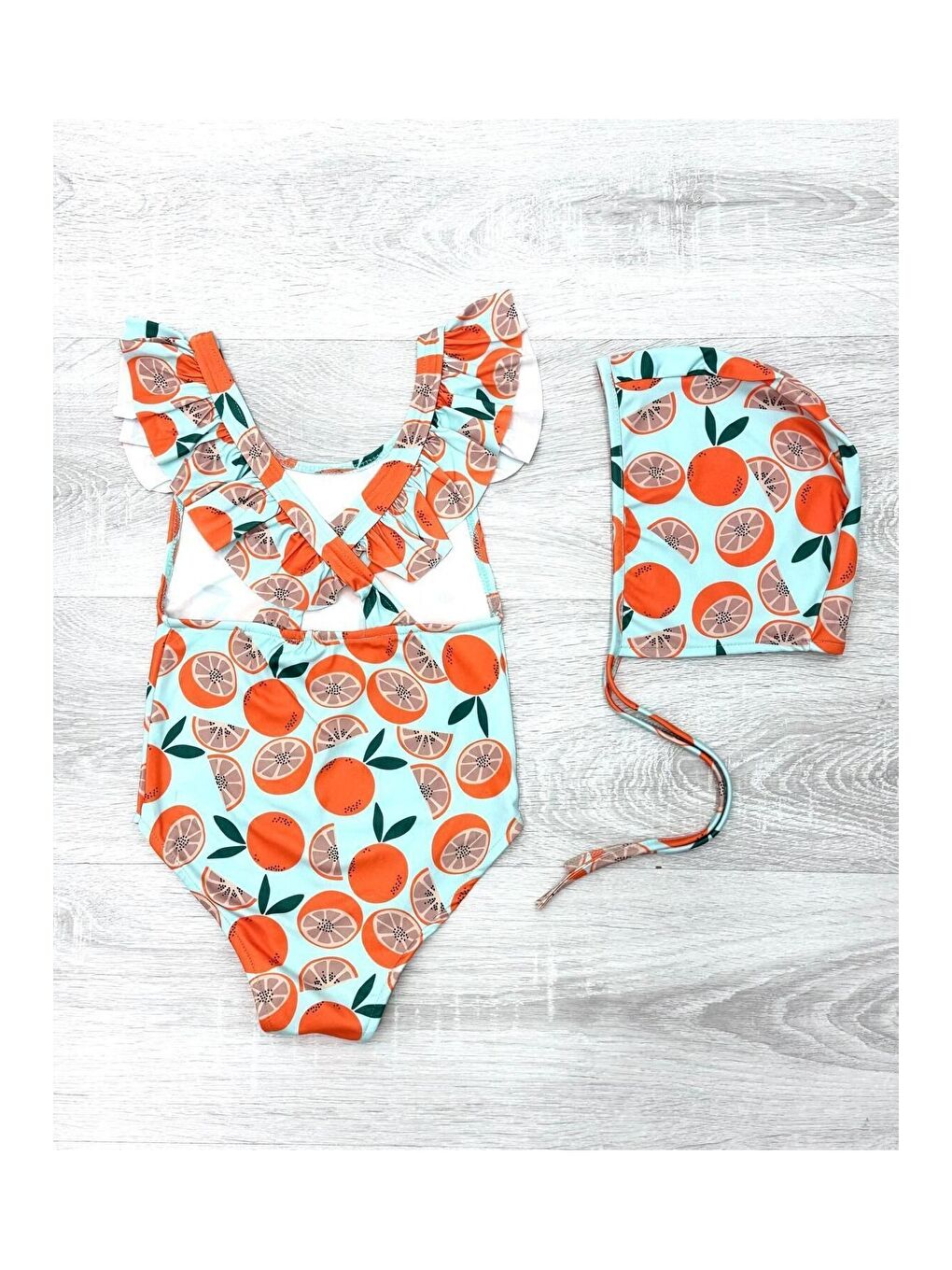 Karışık Sırttan Çapraz Fırfır Detaylı Boneli Kız Çocuk Mayo-1