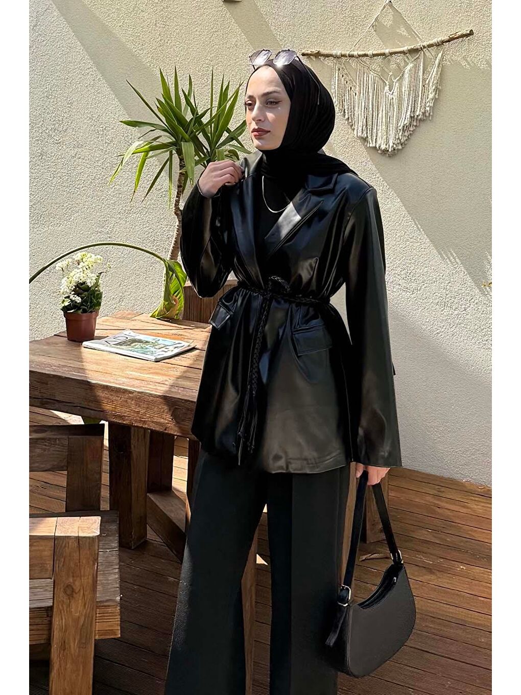 Oversize Deri Ceket Siyah-1