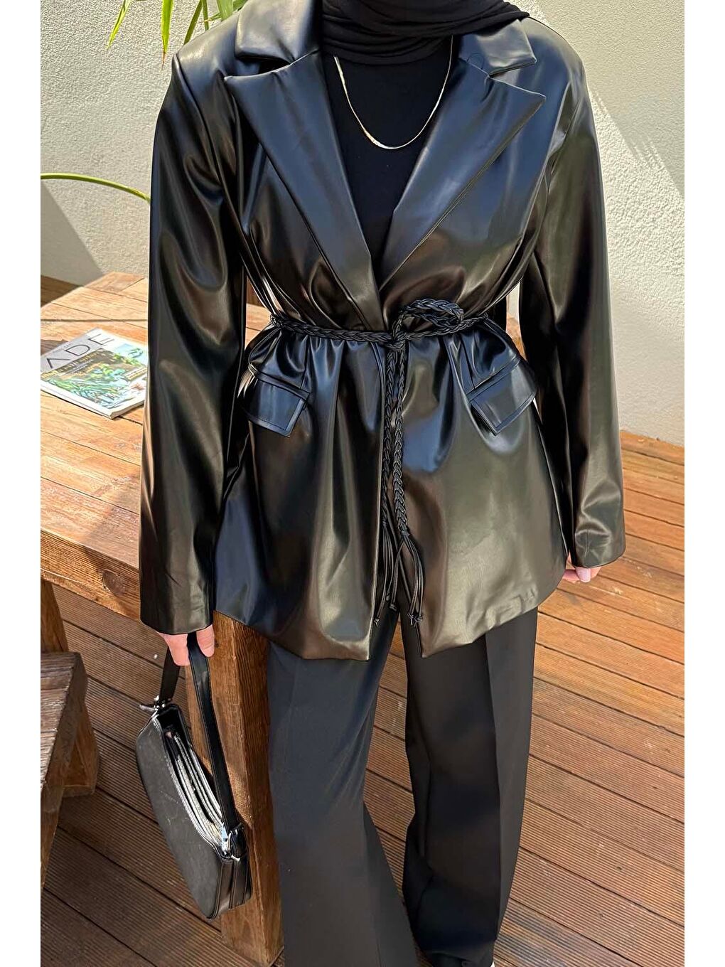 Oversize Deri Ceket Siyah-2