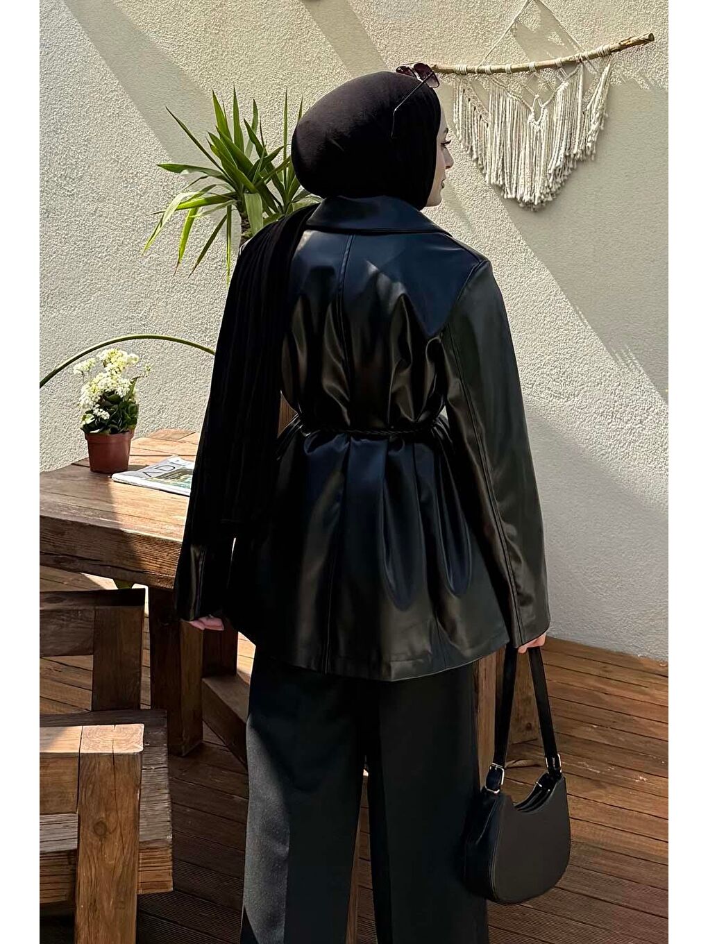 Oversize Deri Ceket Siyah-3