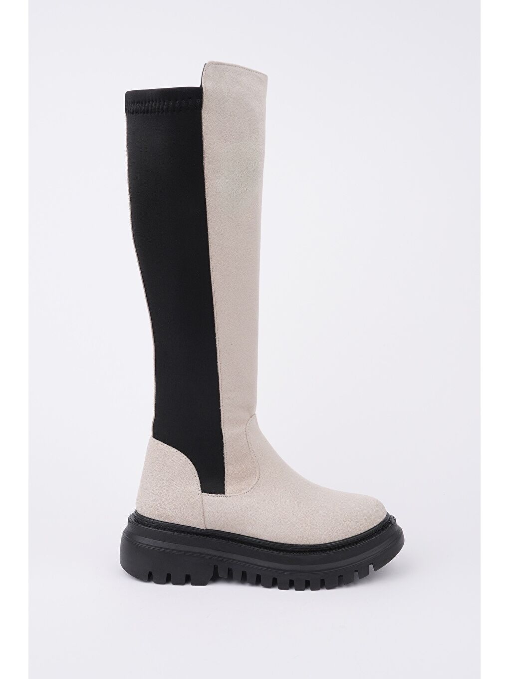 Bej DİASA Süet Kalın Taban Streç Detaylı Fermuarlı Kadın Çizme-2