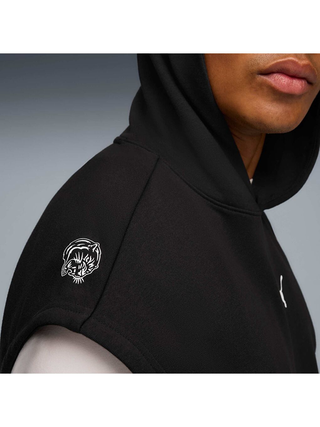 Siyah GRAPHIC Erkek Kolsuz Kapüşonlu Sweatshirt-1